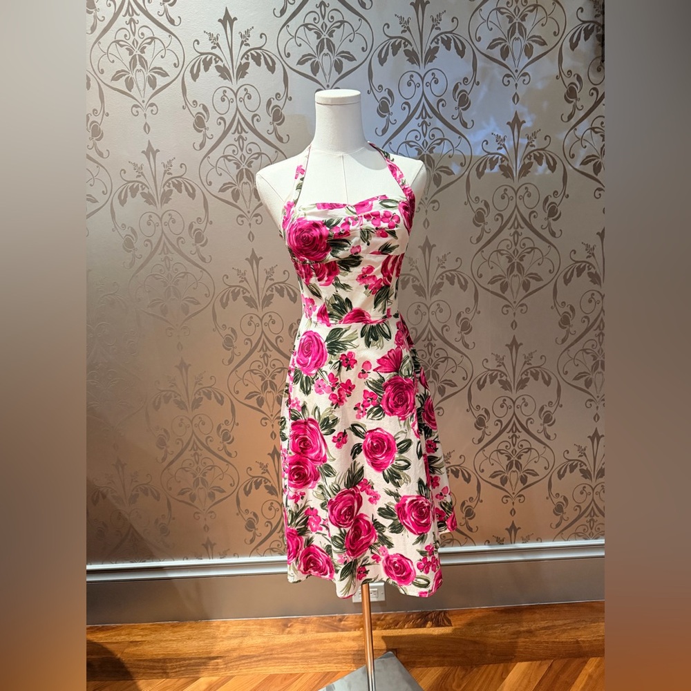 Ruby Pink Floral Halter Dress — Size M